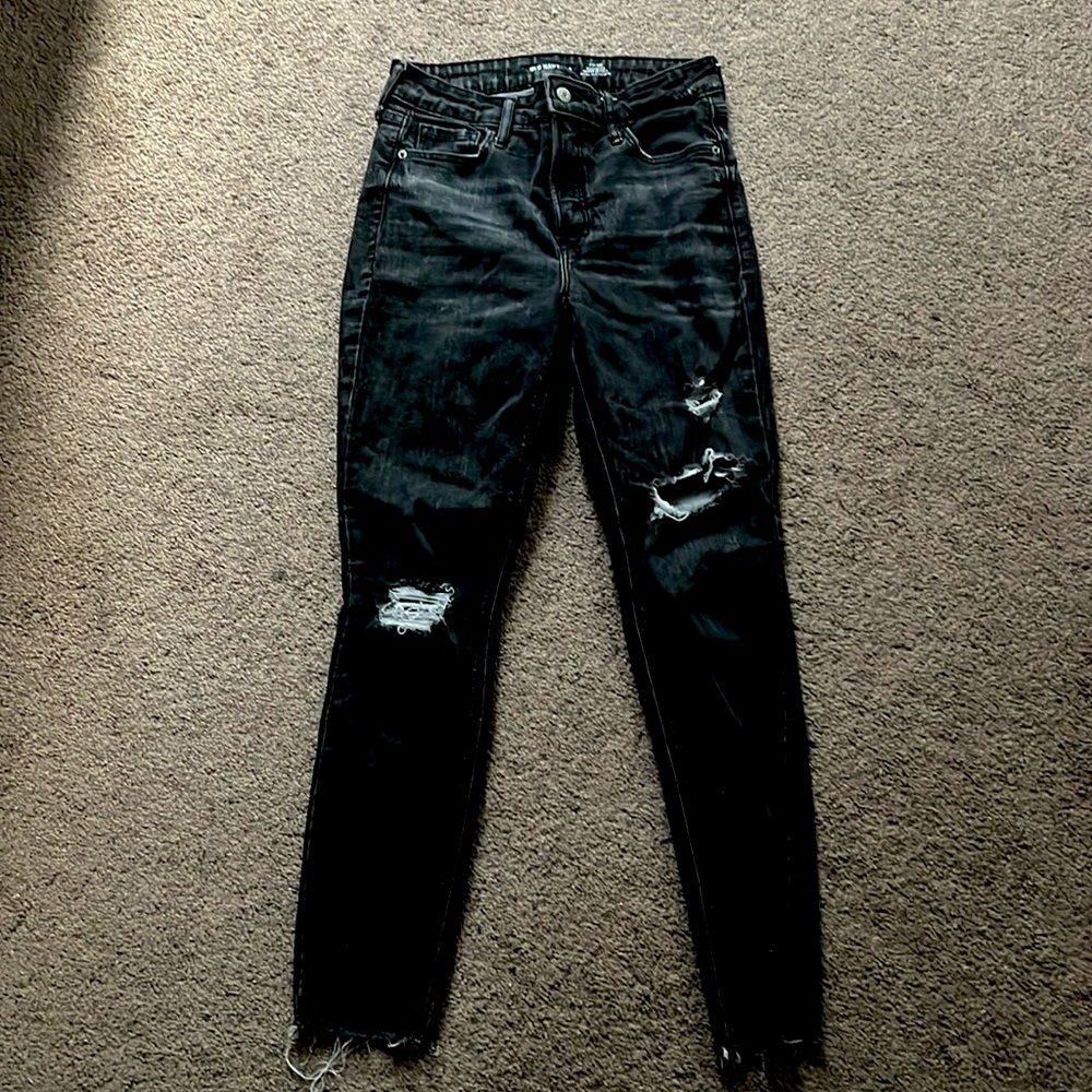 Black High-Waisted, Ripped Jeans